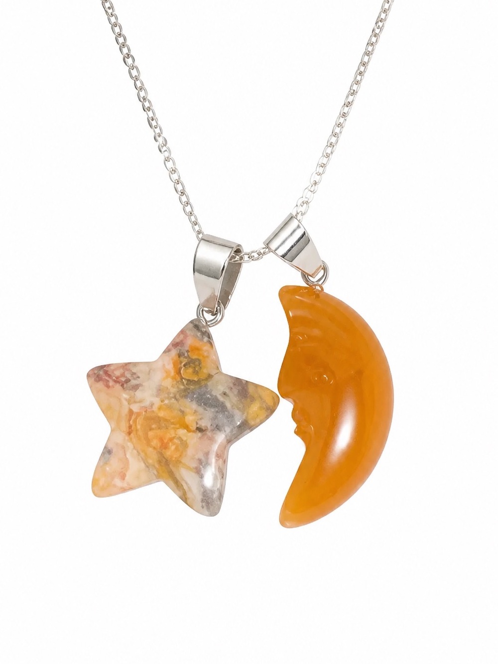 Boho hippie Agate Heart and Star Sterling Silver N…